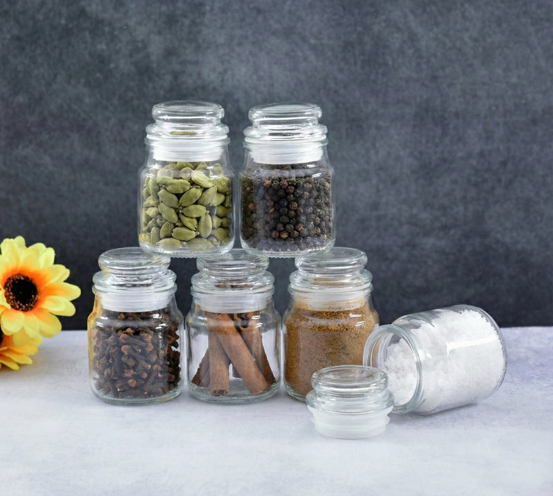 Mini Clear Glass Storage Jars with Lids – Set of 6 - 125 ml