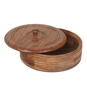 Sanjeev Kapoor OGGN Natural Wood Casserole with Lid, Handcrafted Wooden Chapati Box, Hot Case, Round Roti Dabba for Kitchen, (22.86 X 22.86 Cm)