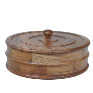 Sanjeev Kapoor OGGN Natural Wood Casserole with Lid, Handcrafted Wooden Chapati Box, Hot Case, Round Roti Dabba for Kitchen, (22.86 X 22.86 Cm)