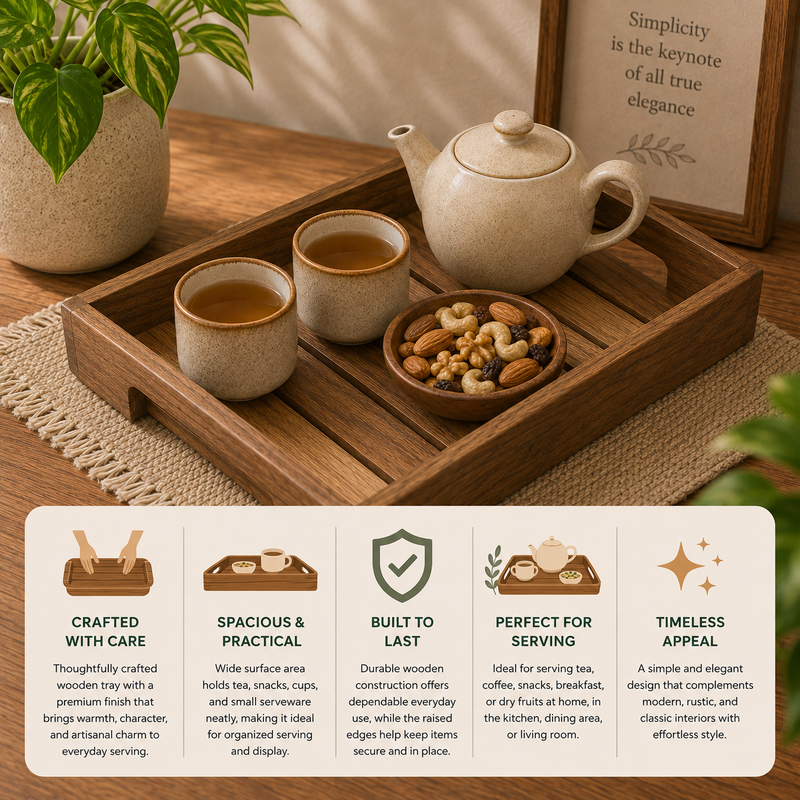 Mixwood Tray With Plain Handle