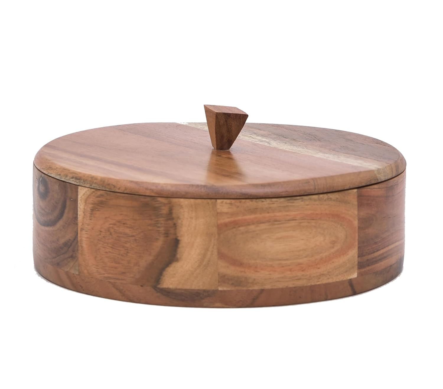 OGGN Natural Acacia Wood Casserole with Lid, Handcrafted Wooden Chapati Box, Round Roti Dabba for Kitchen, Hot Case, (22.86 X 22.86 Cm)