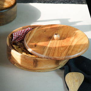 Sanjeev Kapoor By OGGN Natural Acacia Wood Chapati Box, Wooden Hot Pot for Roti, Casserole with Lid