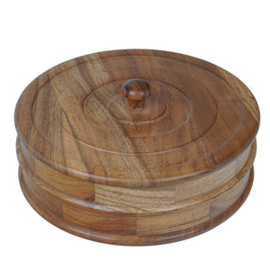 Sanjeev Kapoor OGGN Natural Wood Casserole with Lid, Handcrafted Wooden Chapati Box, Hot Case, Round Roti Dabba for Kitchen, (22.86 X 22.86 Cm)