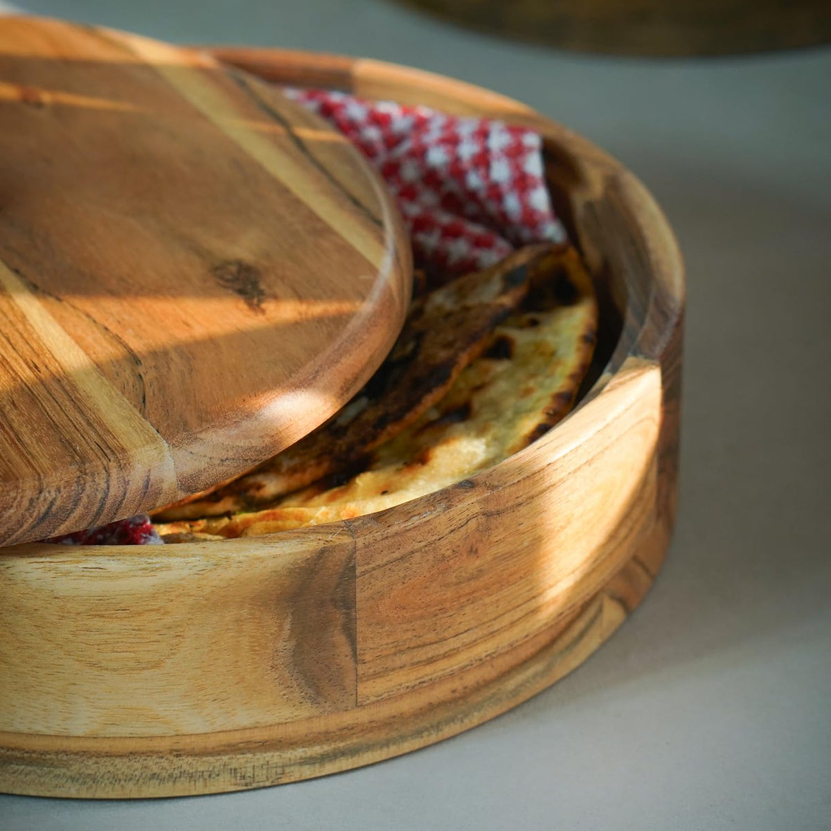 Acacia Roti Box Sanjeev Kapoor By OGGN Natural Acacia Wood Chapati Box, Wooden Hot Pot