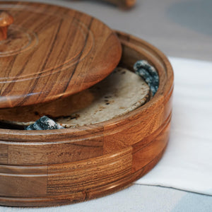 Sanjeev Kapoor OGGN Natural Wood Casserole with Lid, Handcrafted Wooden Chapati Box, Hot Case, Round Roti Dabba for Kitchen, (22.86 X 22.86 Cm)