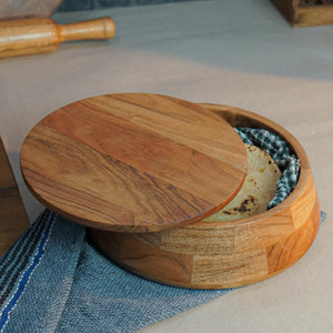 Sanjeev Kapoor OGGN Natural Wood Casserole with Lid, Handcrafted Wooden Chapati Box, Hot Case, Round Roti Dabba for Kitchen, (22.86 X 22.86 Cm)