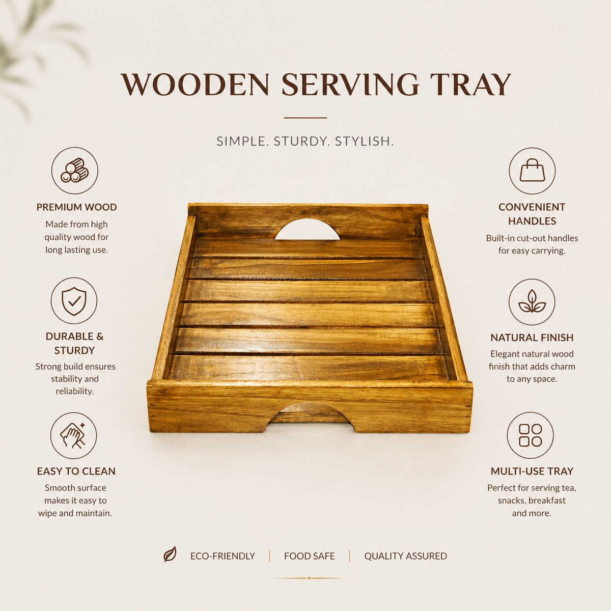 Acacia Wooden Tapper Handle Tray - 12*9 Inch