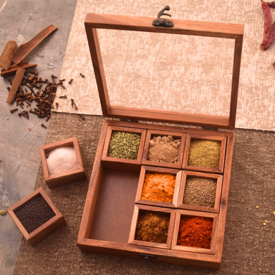 Acacia Wooden Masala Box