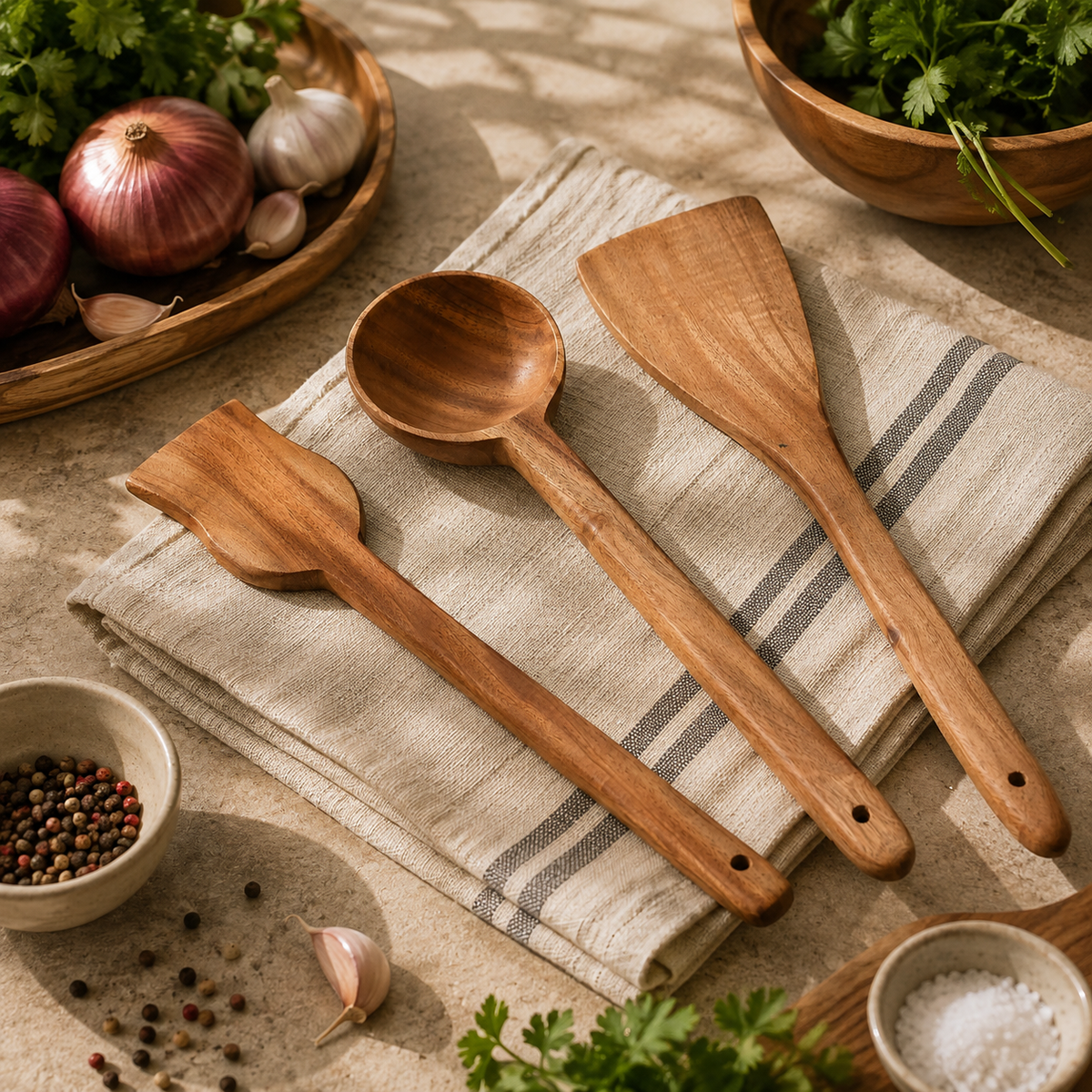 NEEM WOOD FRY SERVING SPATULA SET OF 3
