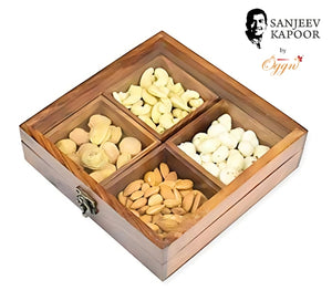 ACACIA WOODEN 4 COMPARTMENT DRY FRUIT BOX 8 INCH