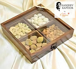 ACACIA WOODEN 4 COMPARTMENT DRY FRUIT BOX 8 INCH