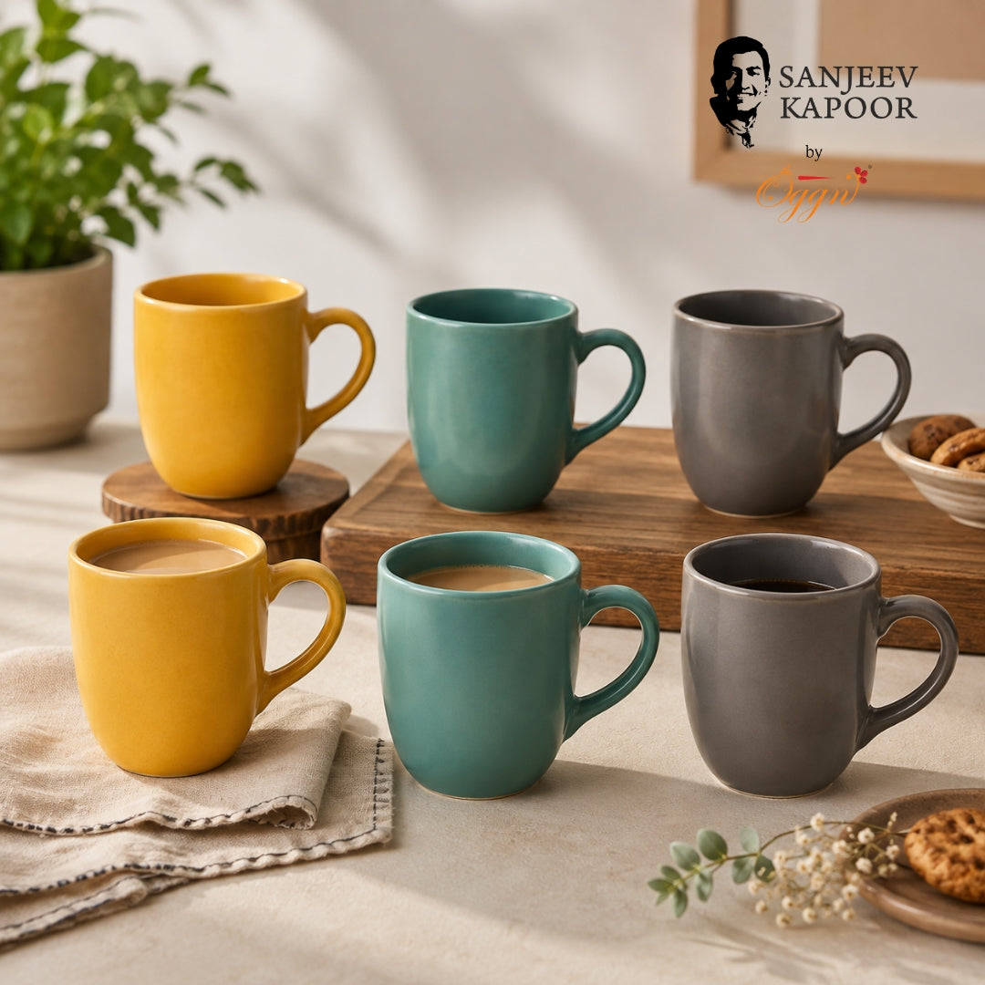 Ceramic Matt Finish Tea Cup Set - Sanjeev Kapoor by OGGN Pack of 6 (Multicolor)