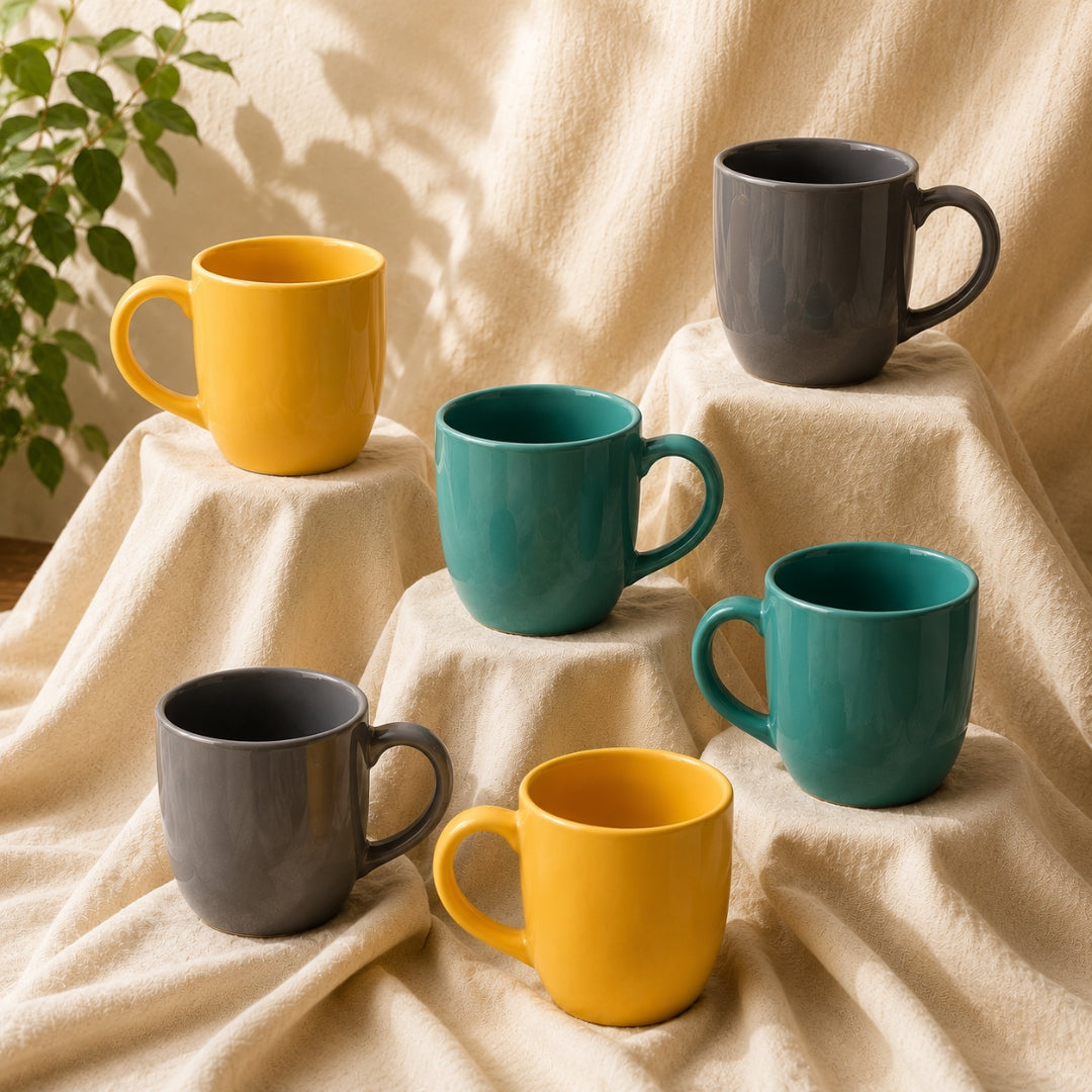 Ceramic Matt Finish Tea Cup Set - Sanjeev Kapoor by OGGN Pack of 6 (Multicolor)