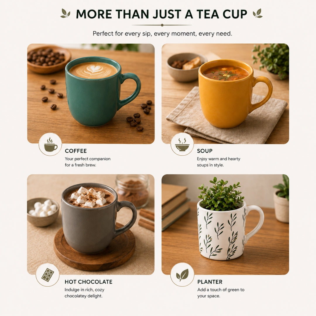Ceramic Matt Finish Tea Cup Set - Sanjeev Kapoor by OGGN Pack of 6 (Multicolor)