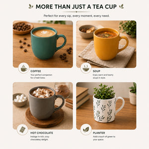 Ceramic Matt Finish Tea Cup Set - Sanjeev Kapoor by OGGN Pack of 6 (Multicolor)