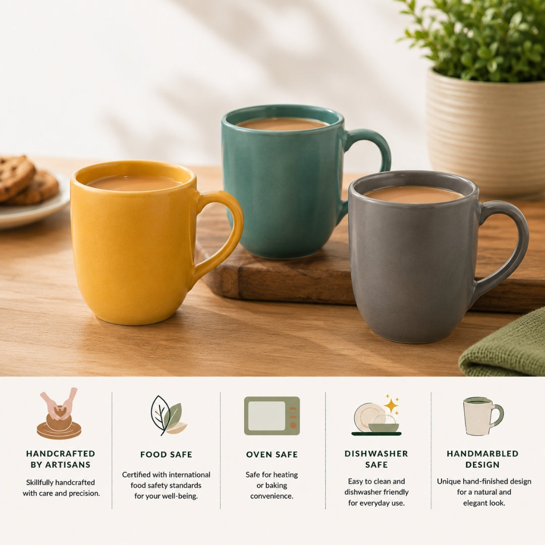 Ceramic Matt Finish Tea Cup Set - Sanjeev Kapoor by OGGN Pack of 6 (Multicolor)