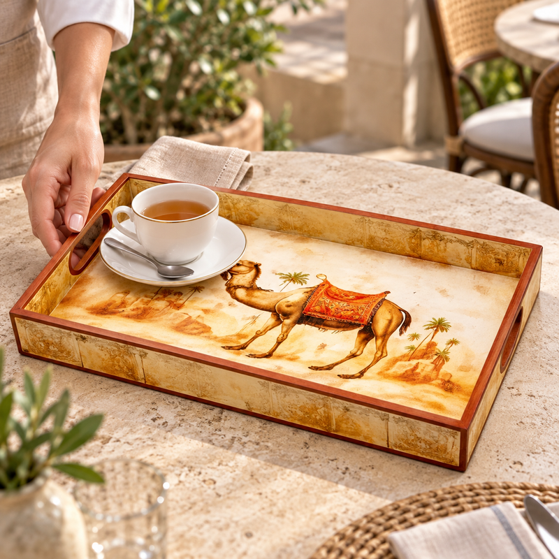 Sanjeev Kapoor by OGGN Camel Mdf Printed Tray 12*8 Tray Serving Set (Pack of 1)