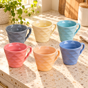 Sanjeev Kapoor by OGGN Pack of 6 Ceramic Diamond Cut Tea Cup