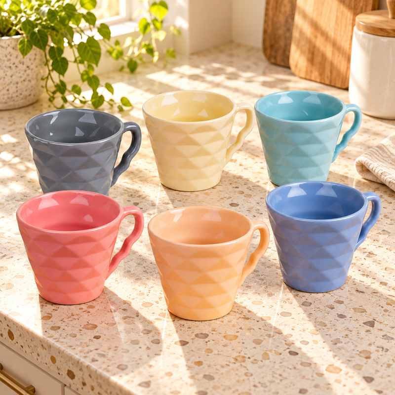 Sanjeev Kapoor by OGGN Pack of 6 Ceramic Diamond Cut Tea Cup