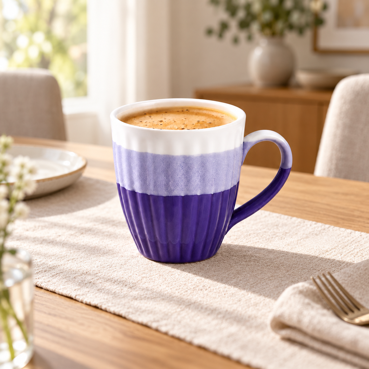 Sanjeev Kapoor by OGGN Glam Blue And White Design Stoneware, Ceramic Coffee Mug (300 ml)