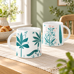 Sanjeev Kapoor by OGGN Green Peacock Design Stoneware, Ceramic Coffee Mug (300 ml, Pack of 2)