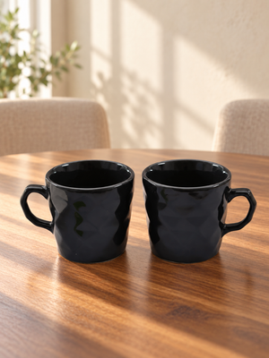 Sanjeev Kapoor by OGGN Pack of 2 Ceramic Diamond Coffee Mug 240 ml Black (Black, Cup Set)