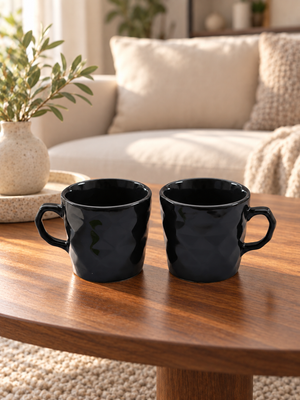 Sanjeev Kapoor by OGGN Pack of 2 Ceramic Diamond Coffee Mug 240 ml Black (Black, Cup Set)