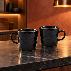 Sanjeev Kapoor by OGGN Pack of 2 Ceramic Diamond Coffee Mug 240 ml Black (Black, Cup Set)
