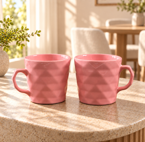 Sanjeev Kapoor by OGGN Pack of 2 Ceramic Diamond Coffee Mug 240 ml Pink (Pink, Cup Set)