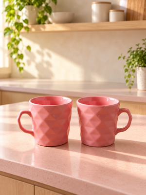 Sanjeev Kapoor by OGGN Pack of 2 Ceramic Diamond Coffee Mug 240 ml Pink (Pink, Cup Set)