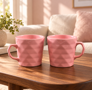 Sanjeev Kapoor by OGGN Pack of 2 Ceramic Diamond Coffee Mug 240 ml Pink (Pink, Cup Set)
