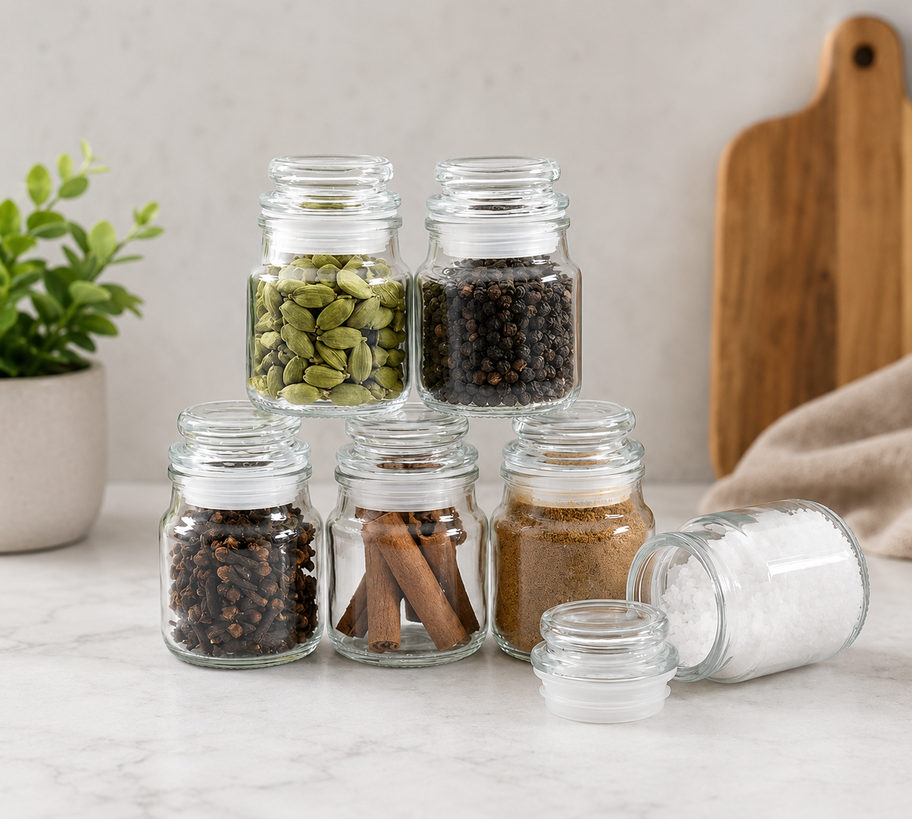 Mini Clear Glass Storage Jars with Lids – Set of 6 - 125 ml