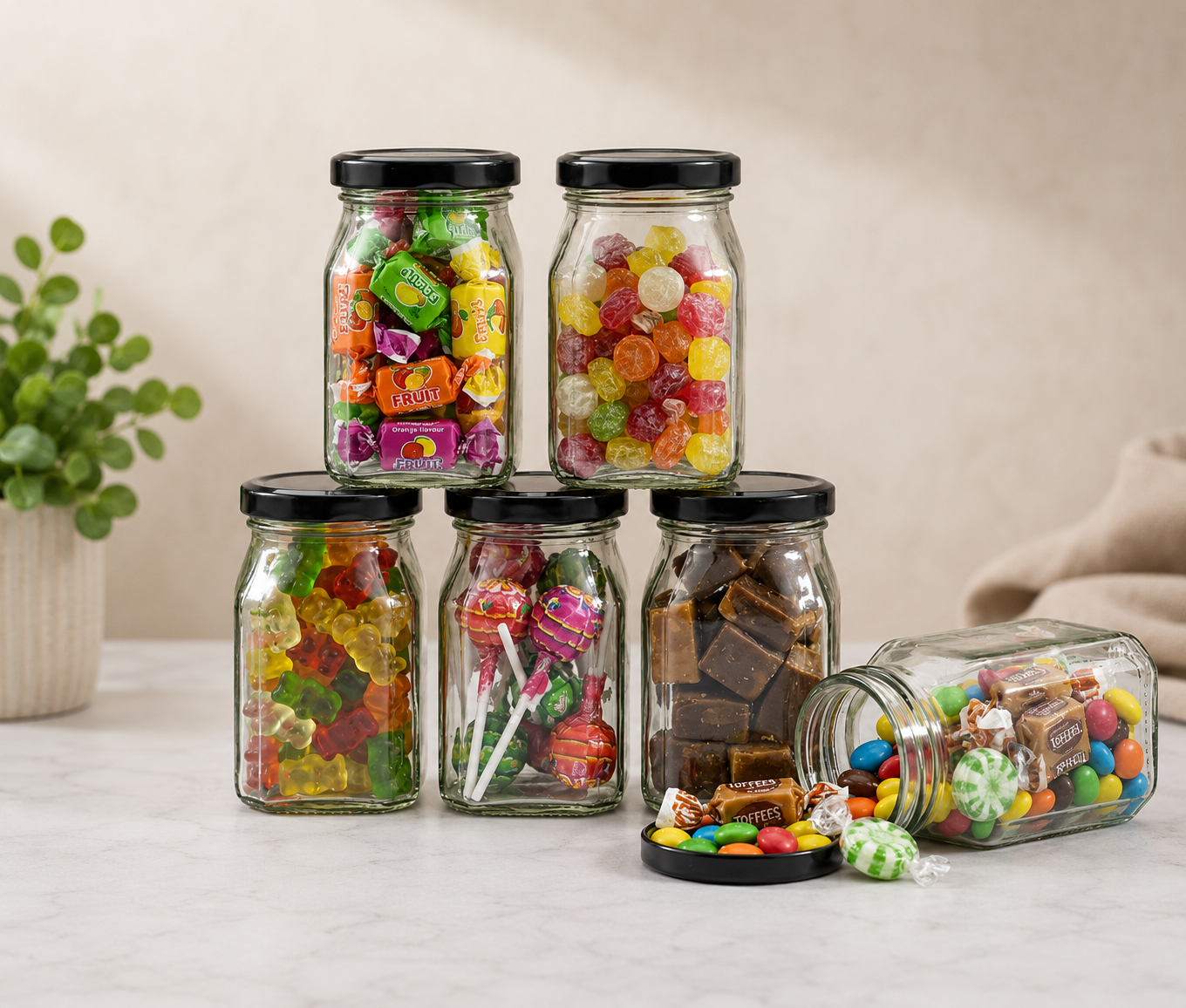 Square Glass Utility Container-Jar-Pack of 6– 250 ml (Transparent)