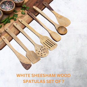 White Sheesham Wood Spatulas Set of 7