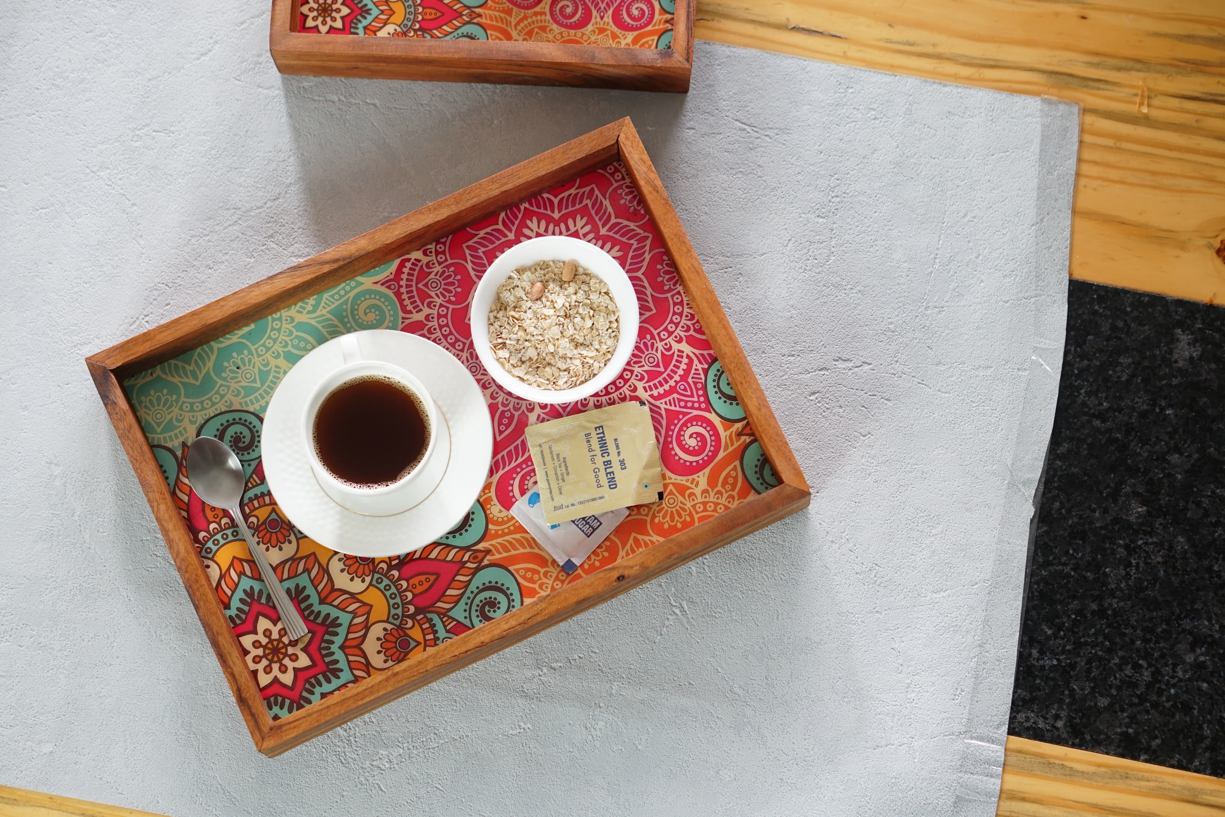 MULTI COLOR MARQUE RECTUNGLE WOODEN TRAY