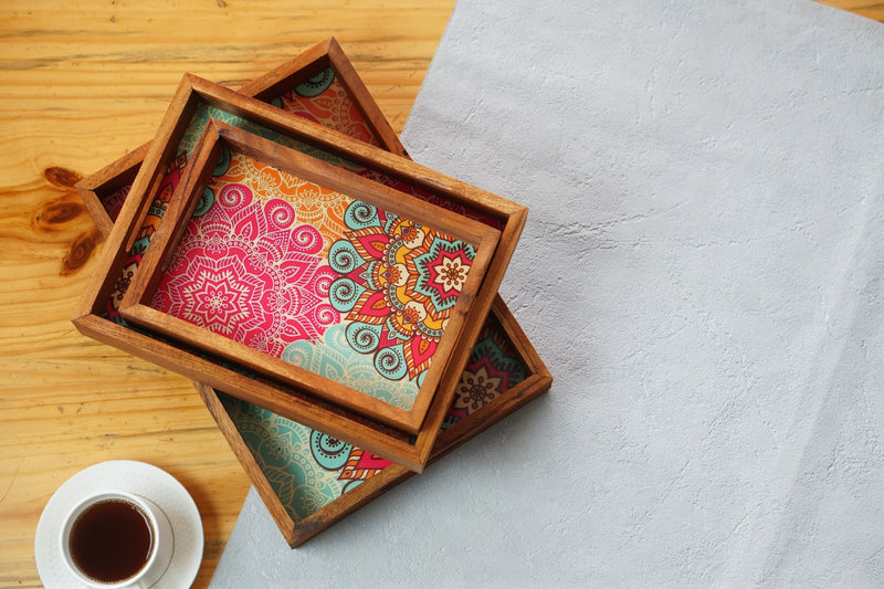 MULTI COLOR MARQUE RECTUNGLE WOODEN TRAY