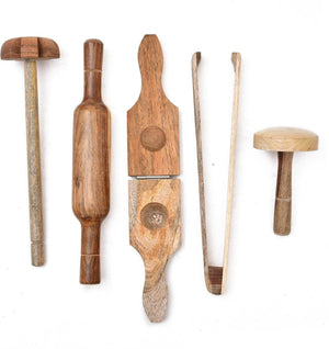 Kitchen Tool Set  of 5 (Lemon Squeezer, Rolling Pin, Tong, Masher, Roti Presser)