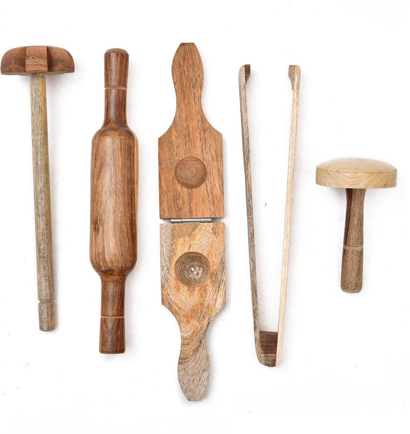 Kitchen Tool Set  of 5 (Lemon Squeezer, Rolling Pin, Tong, Masher, Roti Presser)