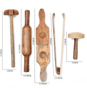 Kitchen Tool Set  of 5 (Lemon Squeezer, Rolling Pin, Tong, Masher, Roti Presser)