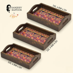 Rectangle Wooden Serving Tray With Vintage Print