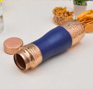 PURE COPPER WATER BOTTLE STYLISH LUXE SILK BLUE HALF HAMMERED | 1000ML