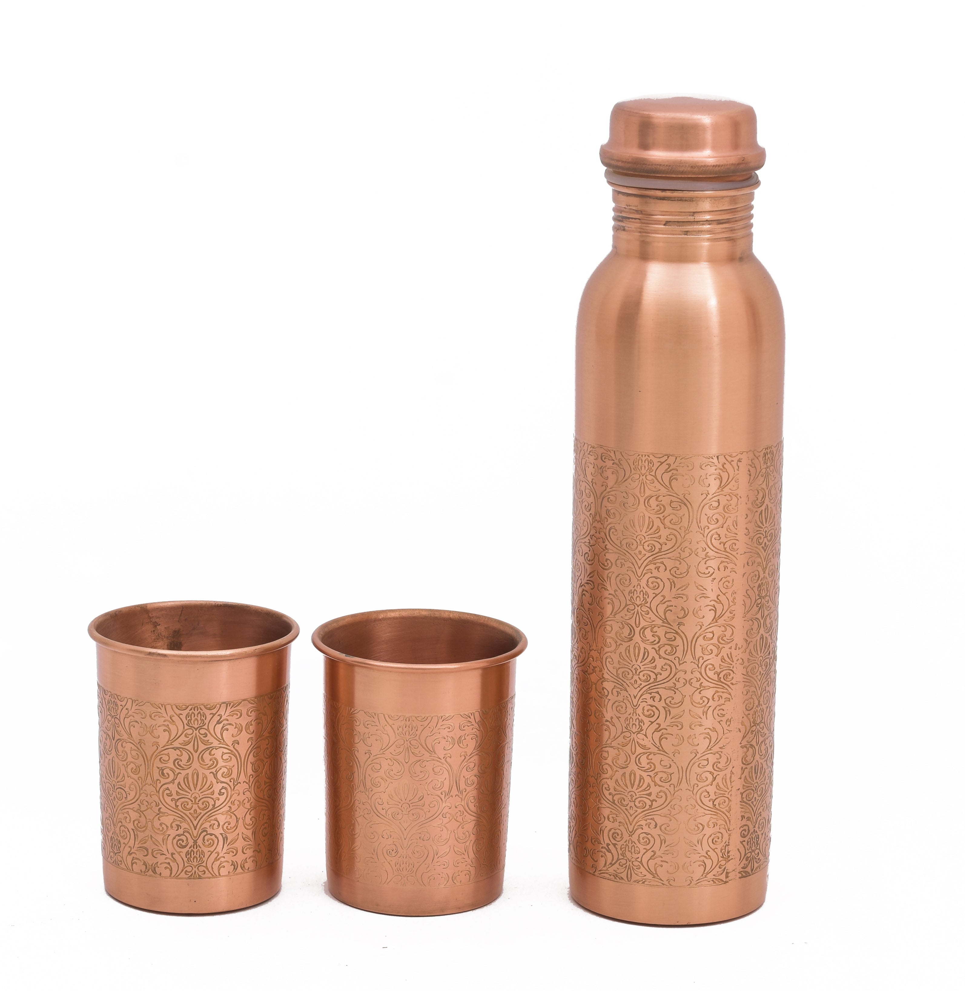 COPPER ETCHING BOTTLE SET - 1000 ML WITH 2 GLASSES