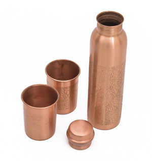 COPPER ETCHING BOTTLE SET - 1000 ML WITH 2 GLASSES