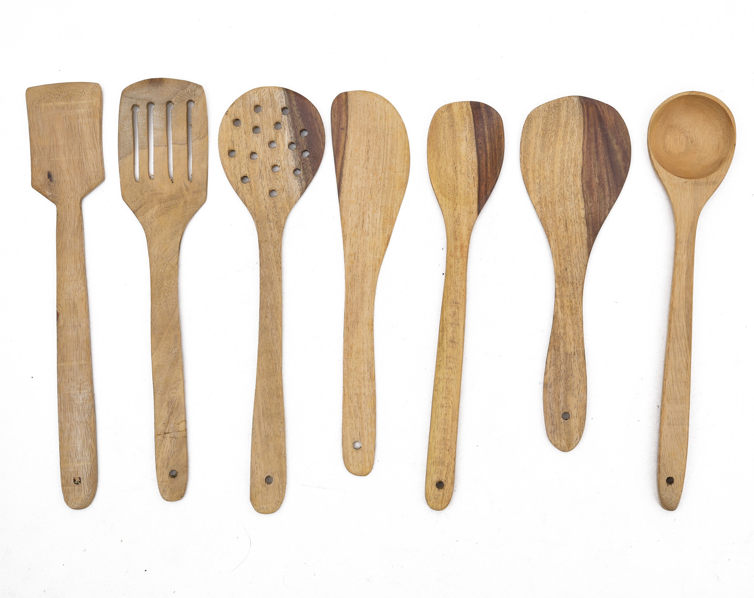 White Sheesham Wood Spatulas Set of 7