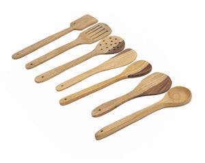 White Sheesham Wood Spatulas Set of 7