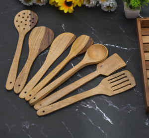 White Sheesham Wood Spatulas Set of 7