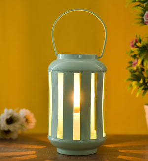 METAL LINING JALI LANTERN - Light Blue Color