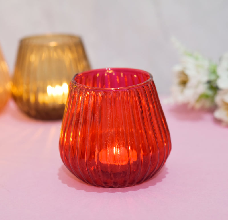 Multi Color Glass Ribbed Candle Holder