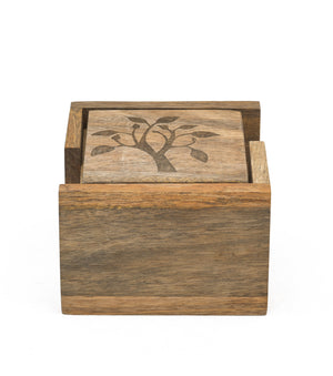 MANGO LEAF WOODEN TEA COASTER WITH HOLDER