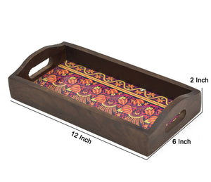 Rectangle Wooden Serving Tray With Vintage Print